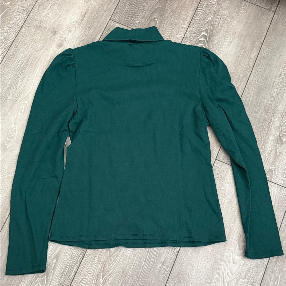 CeCe Deep Teal Puff Sleeve Turtleneck Top - Picture 4 of 4